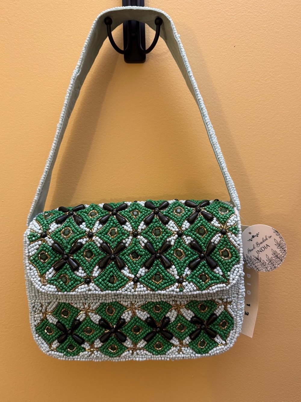 Handcrafted Beaded Green and White Bag NWT Tik Tok viral